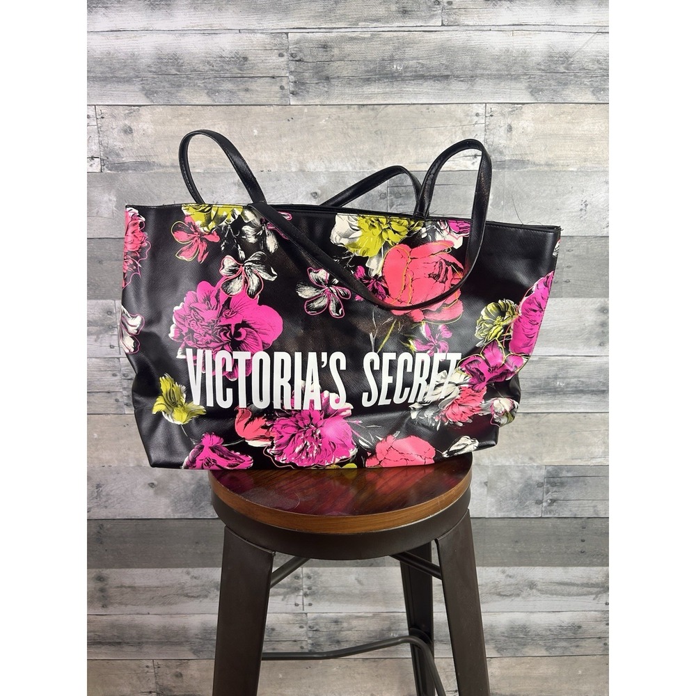 Victorias Secret Black Wild Flower Tote